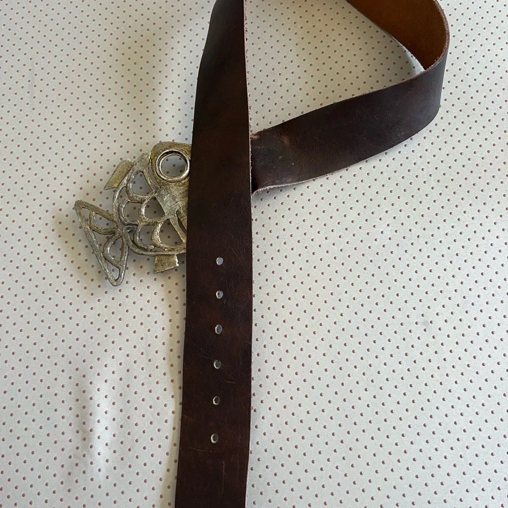 Brown Leather Belt with Fish Buckle